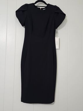 Calvin Klein Black Sheath Dress Size 2 NWT Cap Sleeve Career Work Midi